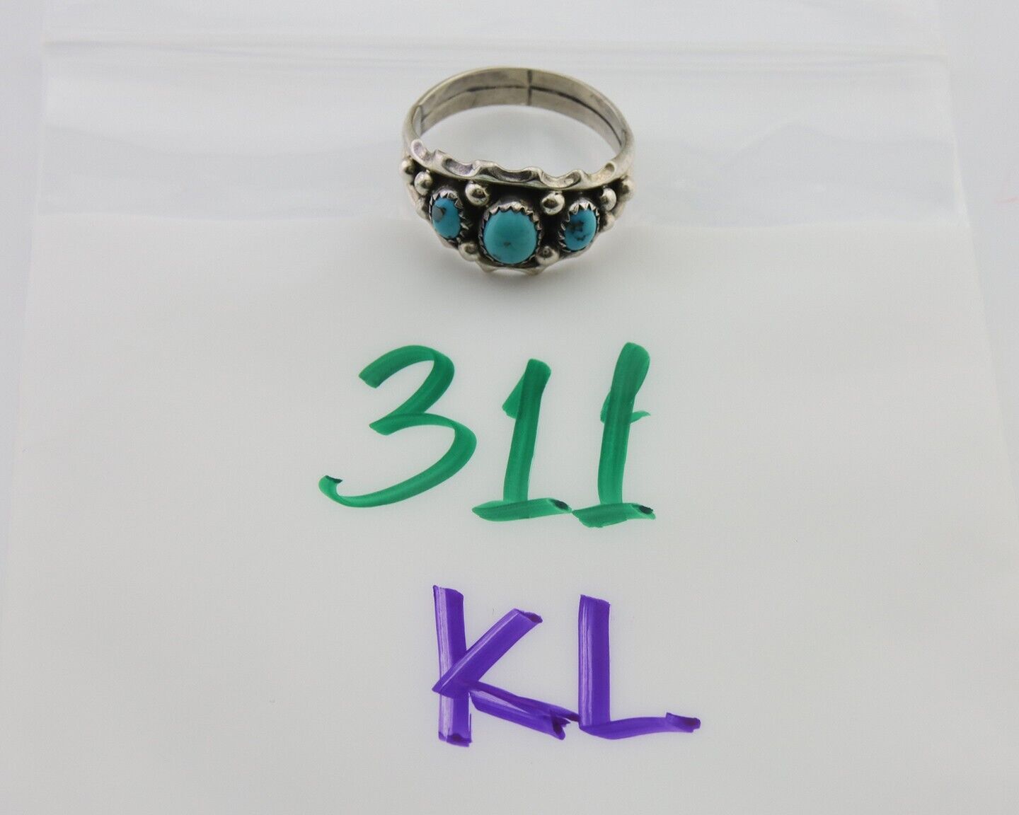 Navajo Ring 925 Silver Natural Blue Turquoise Native Artist Signed SC C.80's