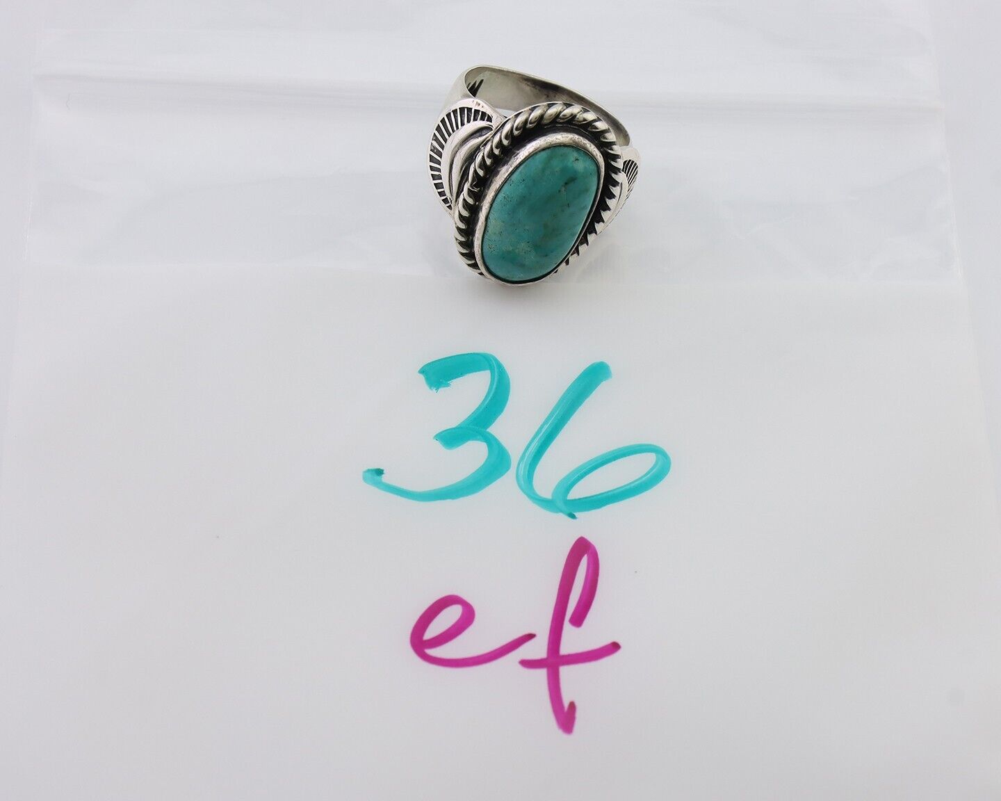 Navajo Ring 925 Silver Natural Turquoise Signed M Montoya Size 8.25 C.80's