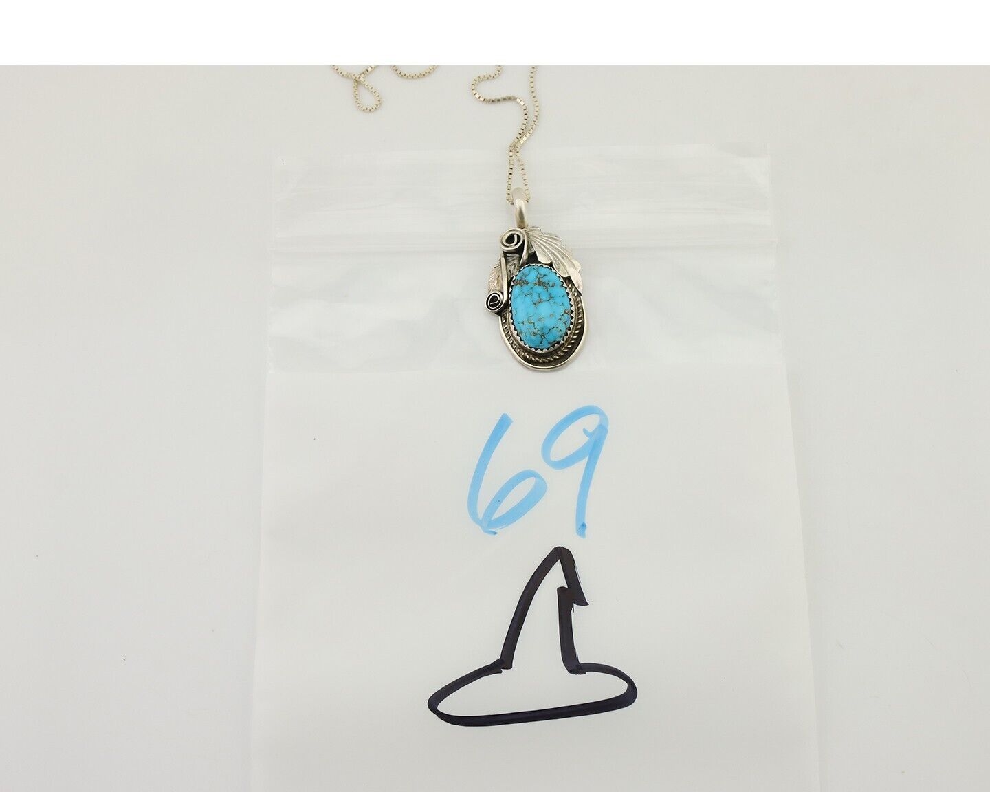 Navajo Necklace 925 Silver Sleeping Beauty Turquoise Signed Justin Morris C.90's
