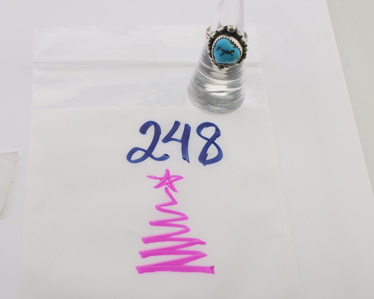 Navajo Ring 925 Silver Sleeping Beauty Turquoise Artist Signed SC C.80's