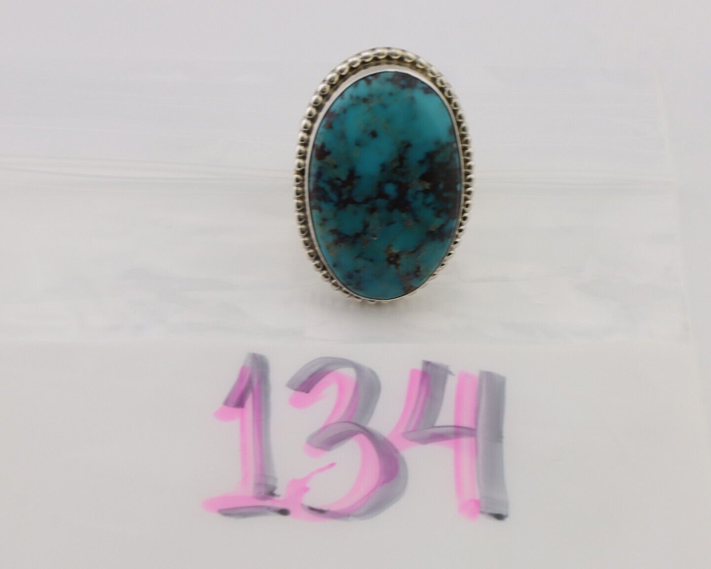 Navajo Ring 925 Silver Natural Blue Turquoise Artist Signed M C.80's