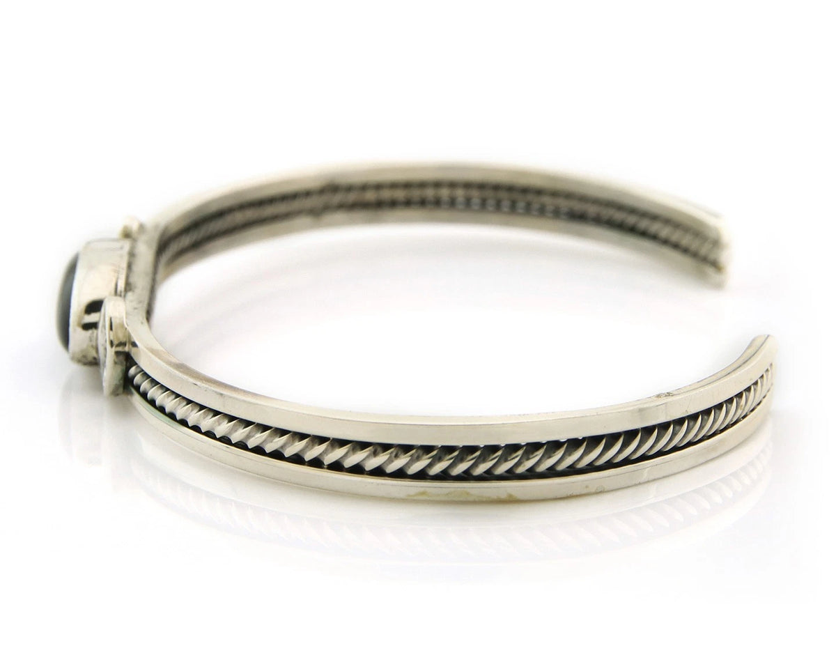 Navajo Cuff Bracelet Sterling Silver Black Onyx Handmade Vintage