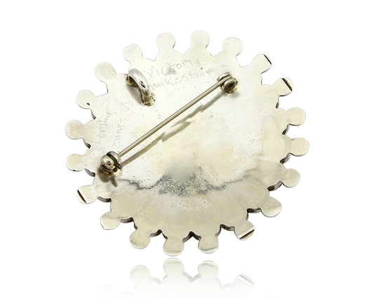 Zuni Signed Artist Victoria Unkestine Inlaid .925 SOLID Silver Tewa Pendant Pin