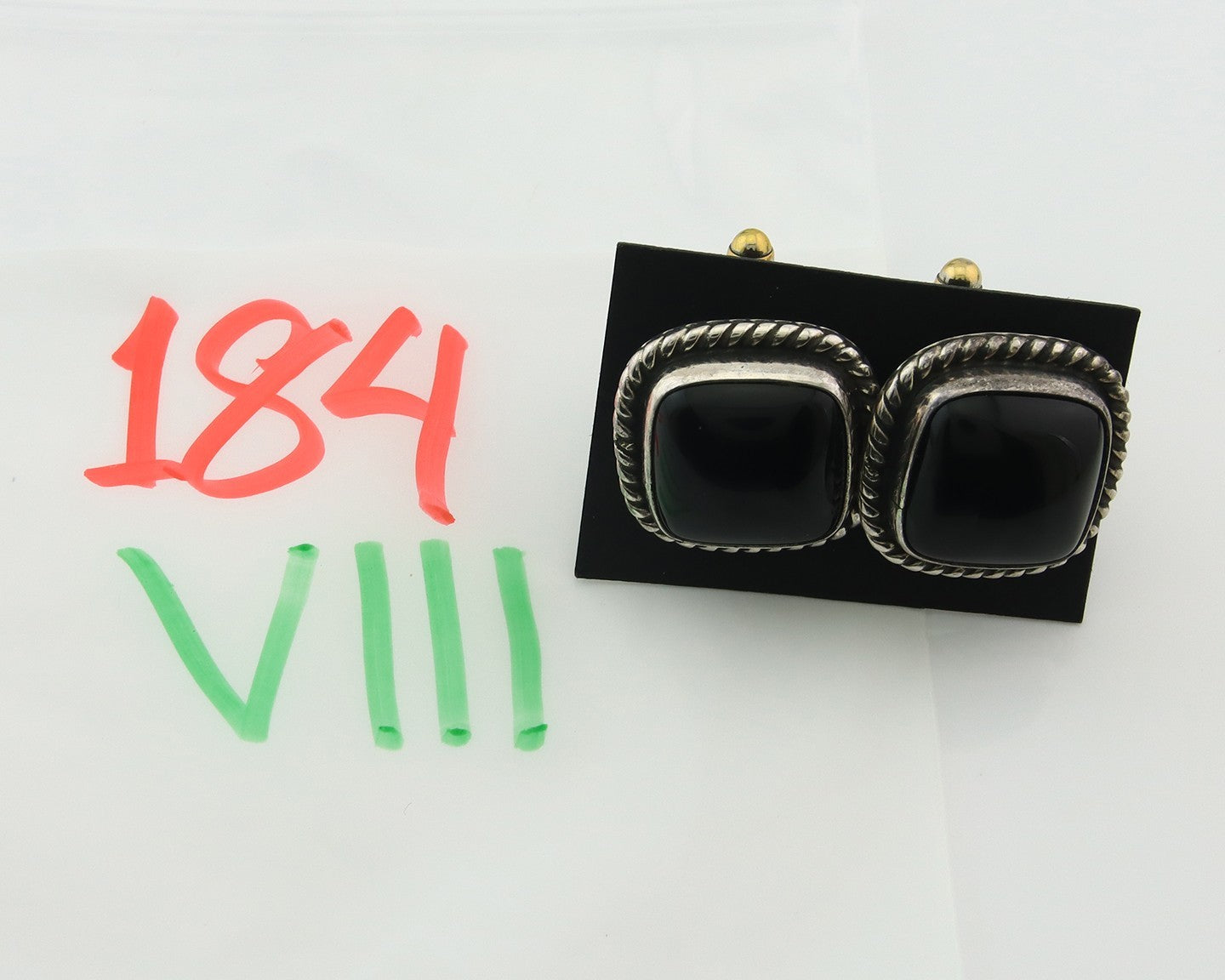 Navajo Cufflinks 925 Silver Native American Artist Natural Onyx C.80's