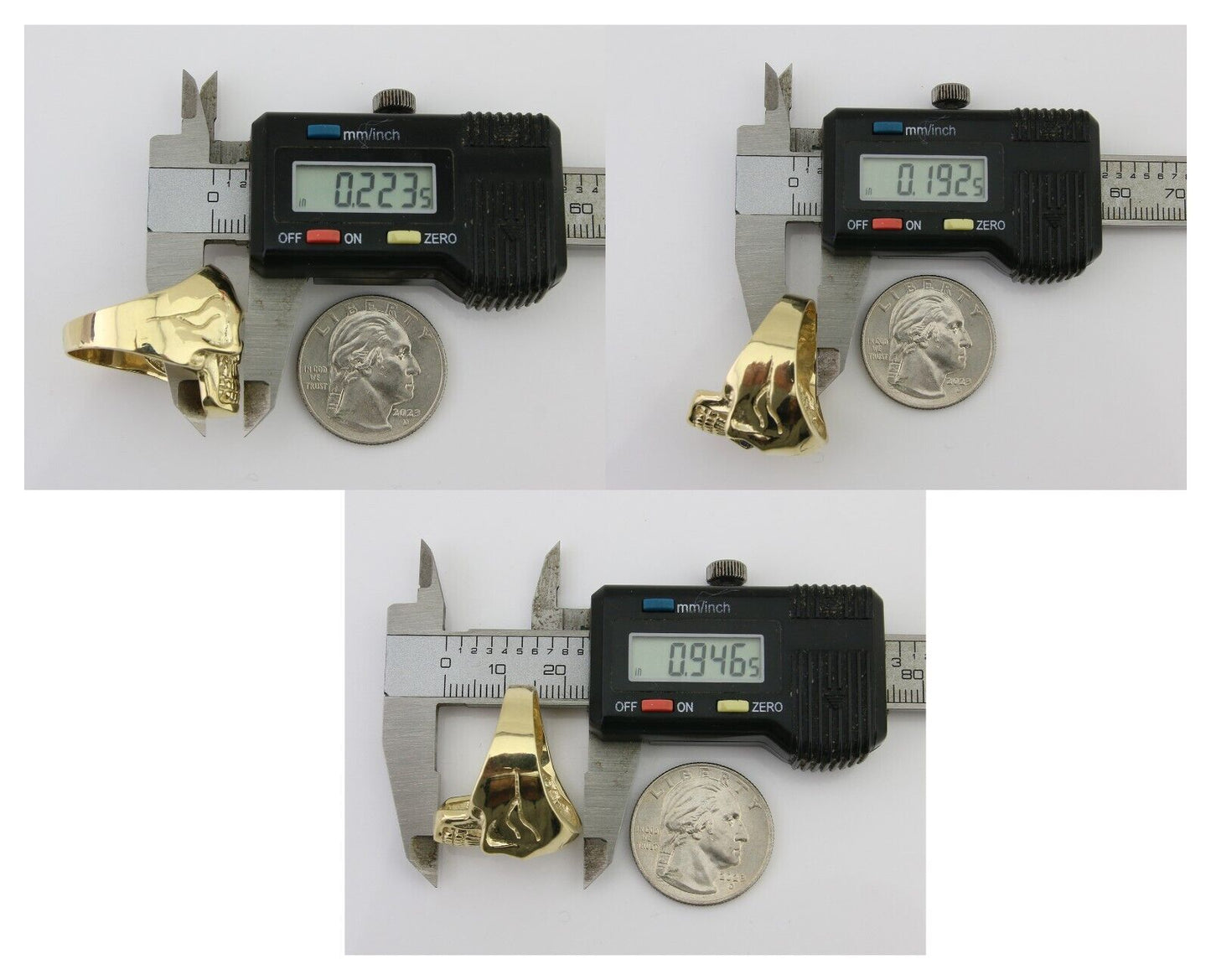 Men 14k SOLID Gold Skull Ring Silica Blue Sapphire Eyes Size 11