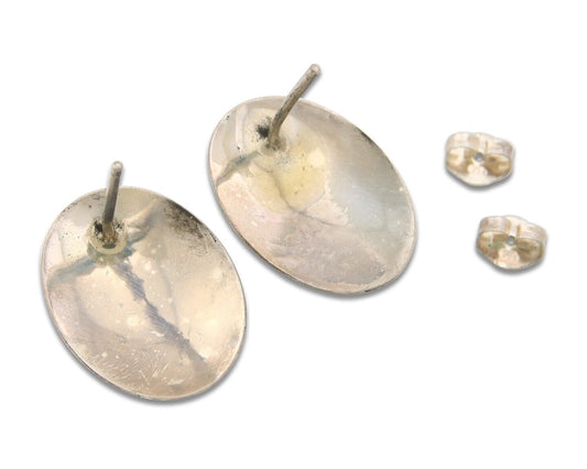 Navajo Earrings 925 Silver Natural Malachite Native American Artist C.80's