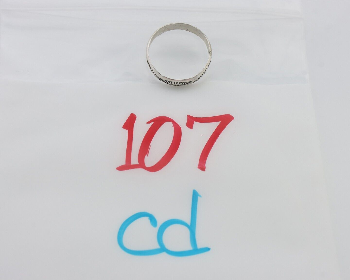 Navajo Hand Stamped Band 925 Silver 5.0 mm Signed Larry Chavez Size 9.75 C.80's