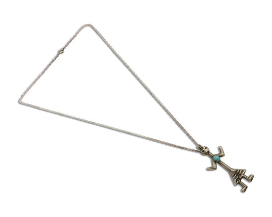 Navajo Turquoise Necklace 925 Silver Sand Cast Dancer C.80's