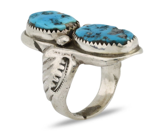 Navajo Ring 925 Silver Natural Blue Turquoise Artist Signed R C.80's