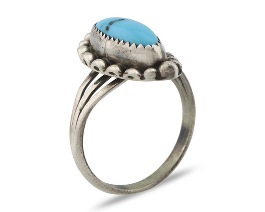 Navajo Ring .925 Silver Sleeping Beauty Turquoise Signed SkyStone Creations C80s