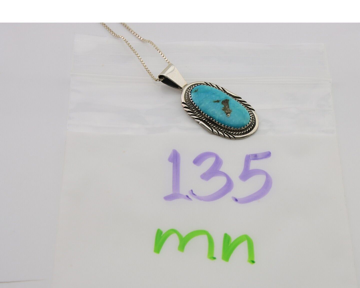 Navajo Necklace 925 Silver Natural Turquoise Artist Signed Mike Begay C.80's