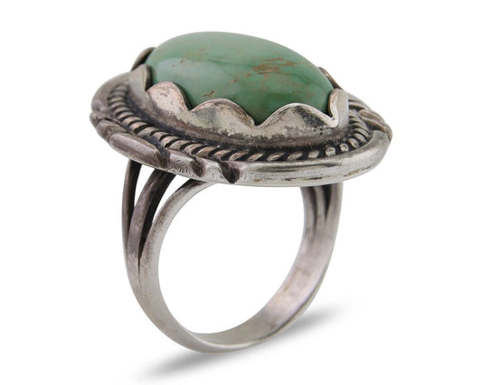 Navajo Handmade Ring 925 Silver Natural Turquoise Signed Sunrise C.80's