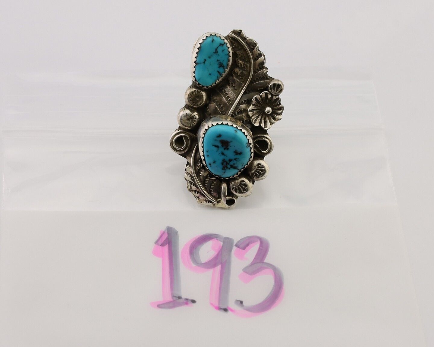 Navajo Handmade Ring 925 Silver Natural Tuquoise Native American Artist C.80's