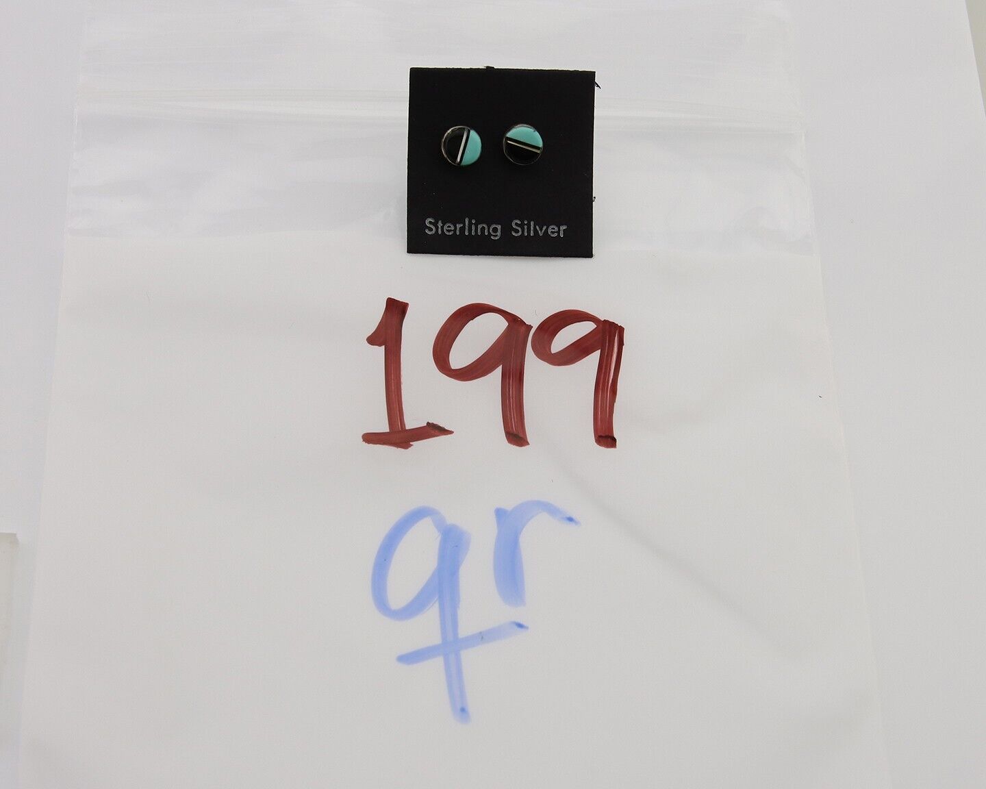 Navajo Earrings 925 Silver Inlaid Natural Onyx & Turquoise Native American C.80s