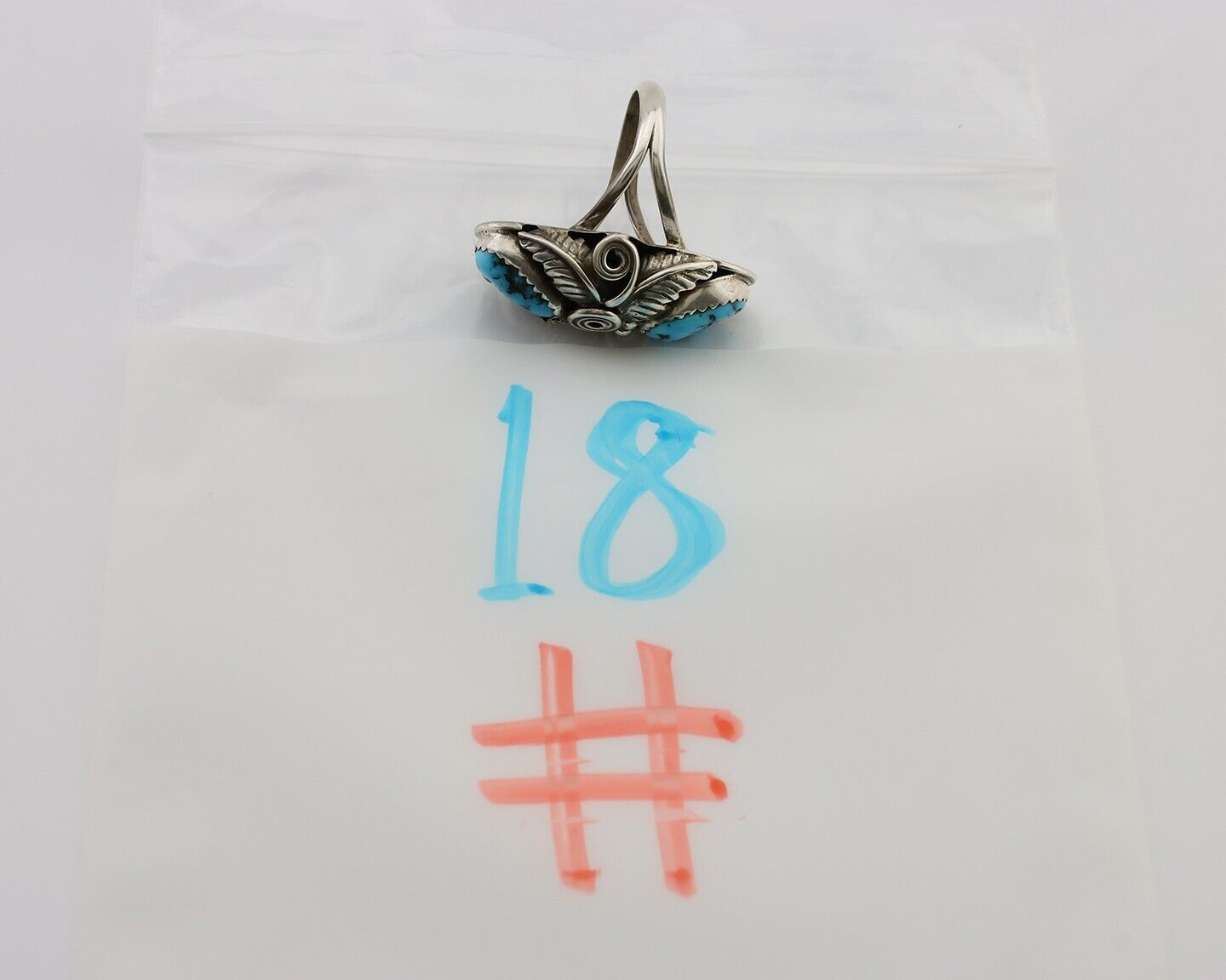 Navajo Ring 925 Silver Sleeping Beauty Turquoise Signed GR C.80's