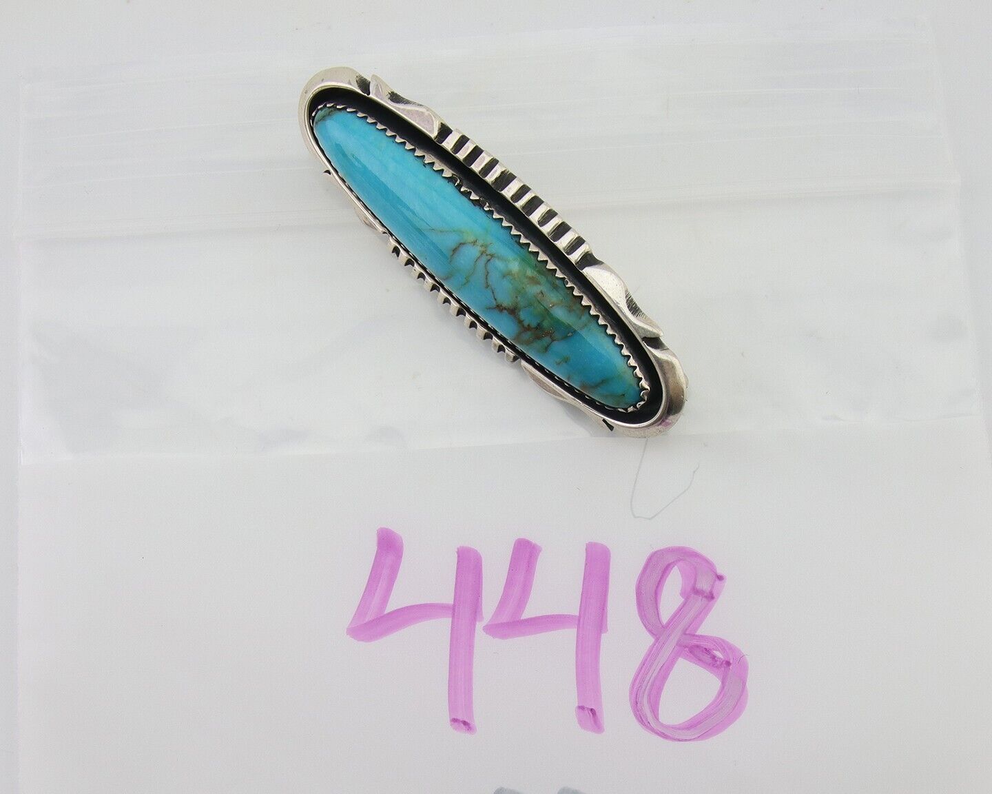 Navajo Pin Pendant 925 Silver Natural Blue Turquoise Artist Signed Running Bear