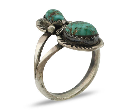 Navajo Ring 925 Silver Natural AAA Blue Turquoise Artist Signed Tom Willeto C80s