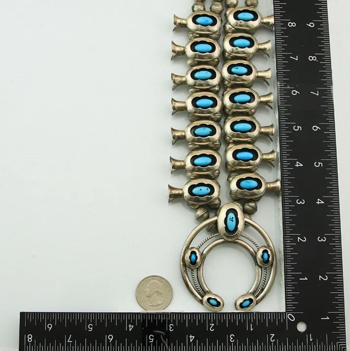 Navajo Squash Necklace Set Sterling Silver Turquoise Vintage Signed PG