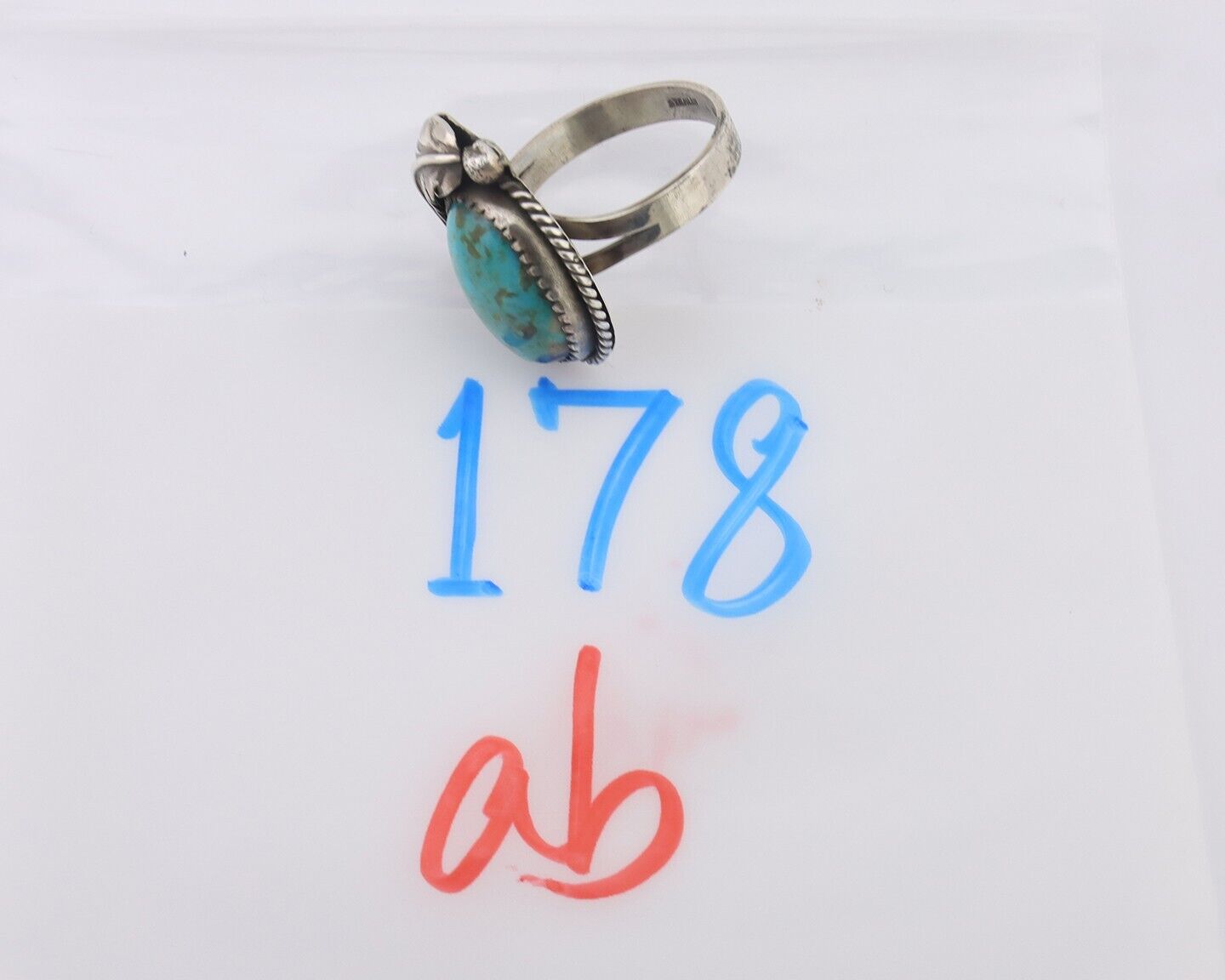 Navajo Ring 925 Silver Natural Turquoise Native American Artist C.80's