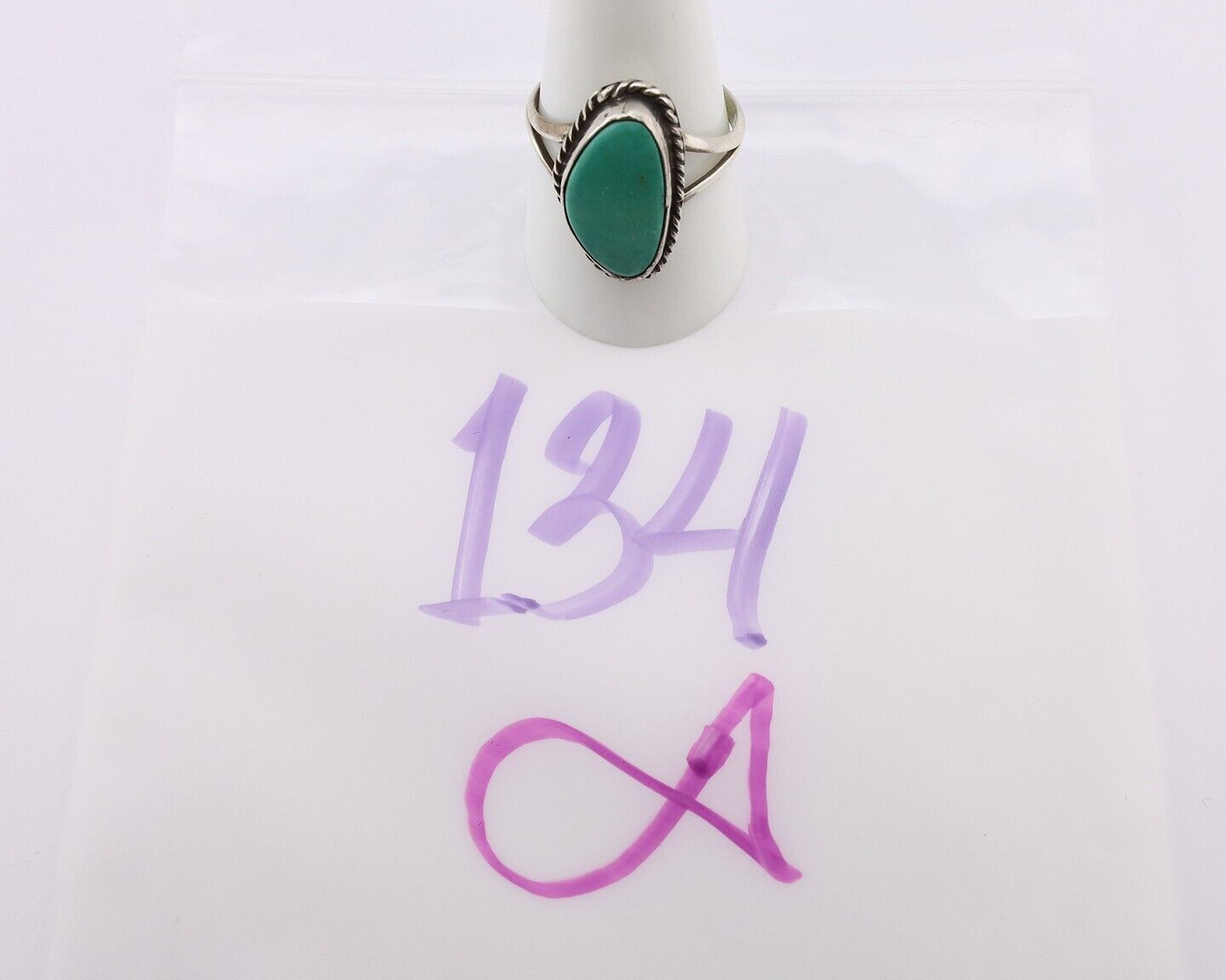 Navajo Ring 925 Silver Natural Turquoise Artist Signed Rabbit Stick C.80's