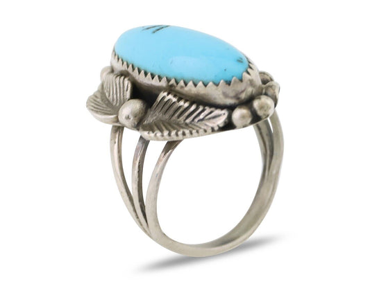 Navajo Ring 925 Silver Sleeping Beauty Turquoise Signed SC C.80's