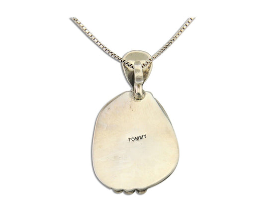 Navajo Necklace 925 Silver Natural Turquoise Artist Signed Tommy C.80's