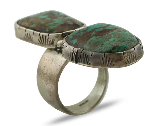 Navajo Ring 925 Silver Natural Green Turquoise Artist Signed M Guerro C.80's