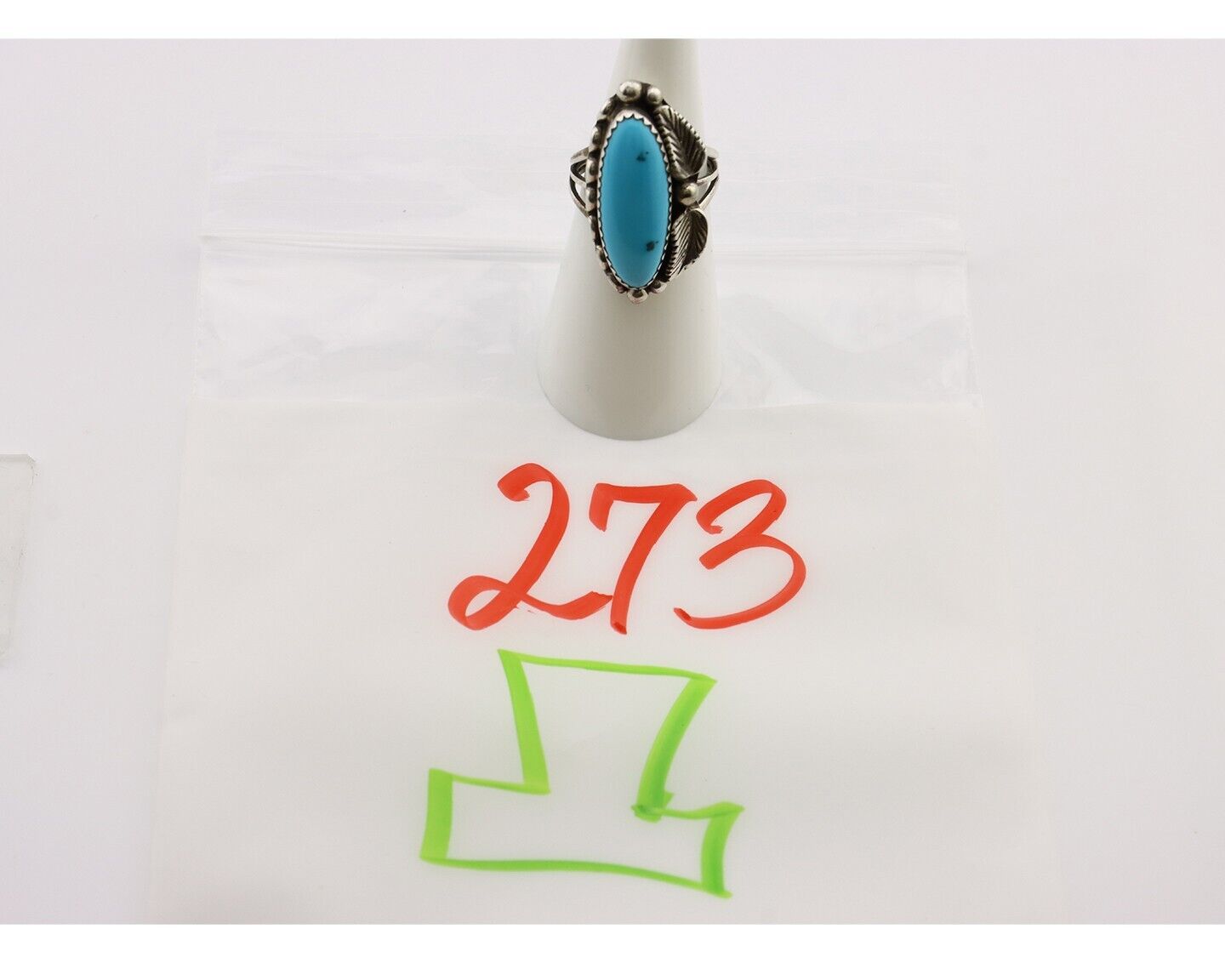 Navajo Ring 925 Silver Sleeping Beauty Turquoise Signed SC C.80's