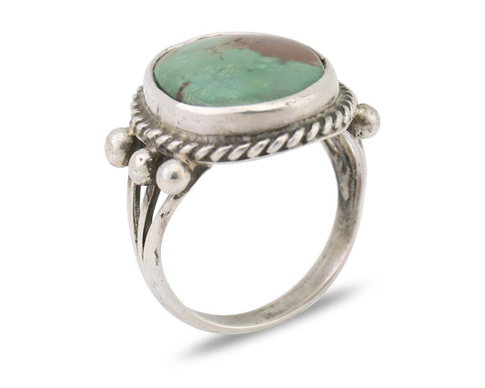 Navajo Ring 925 Silver Natural Green Turquoise Artist Signed MC C.80's