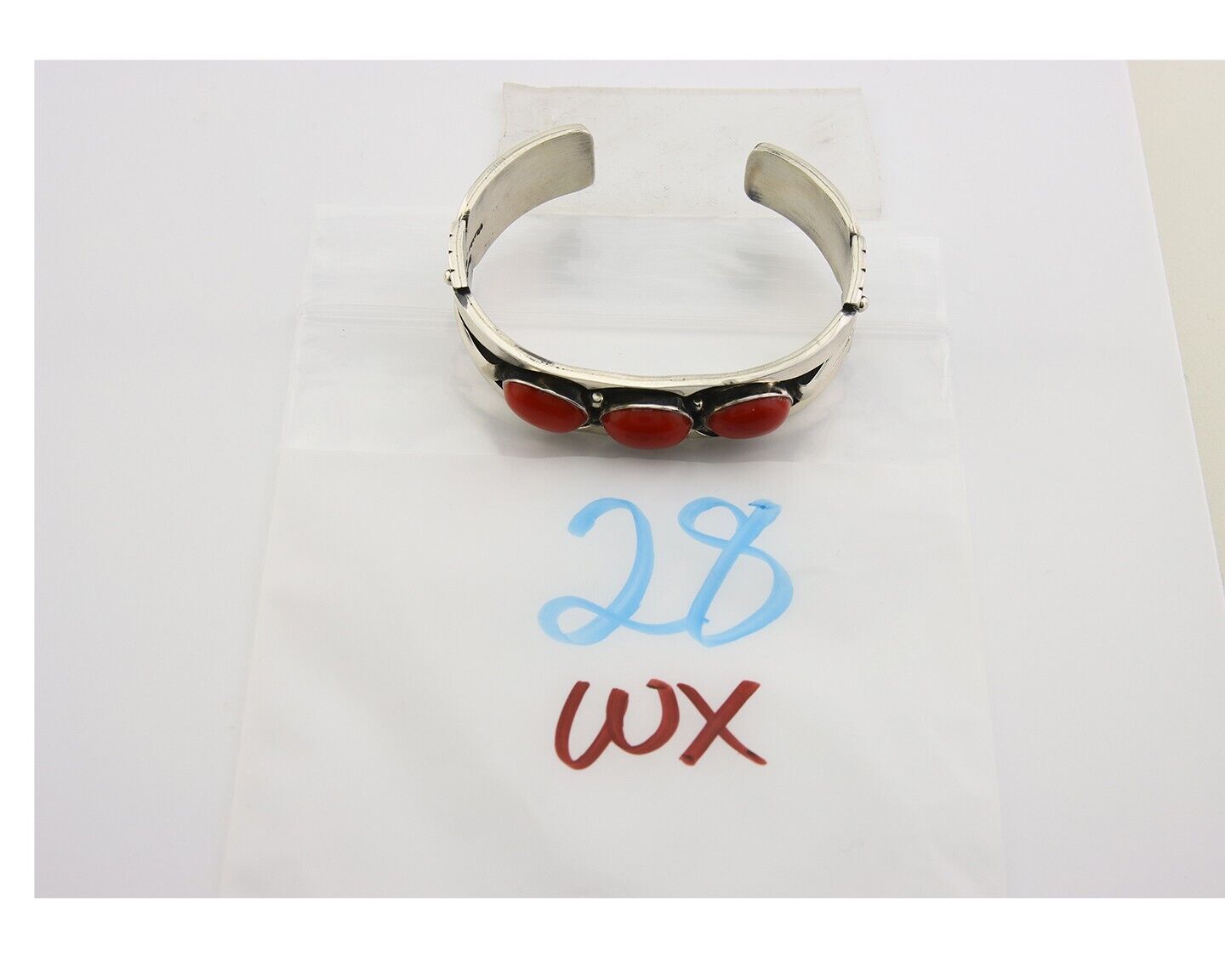 Navajo Bracelet .925 Silver Red Coral Cuff Signed Charles Johnson C.80's