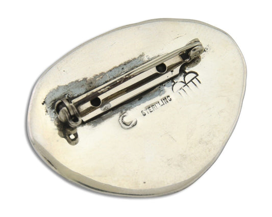 Navajo Pin 925 Silver Natural Mined Turquoise Artist Signed C Montoya C.80's