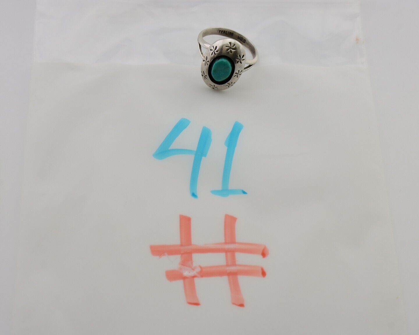 Navajo Ring 925 Silver Kingman Turquoise Native American Artist C.80's