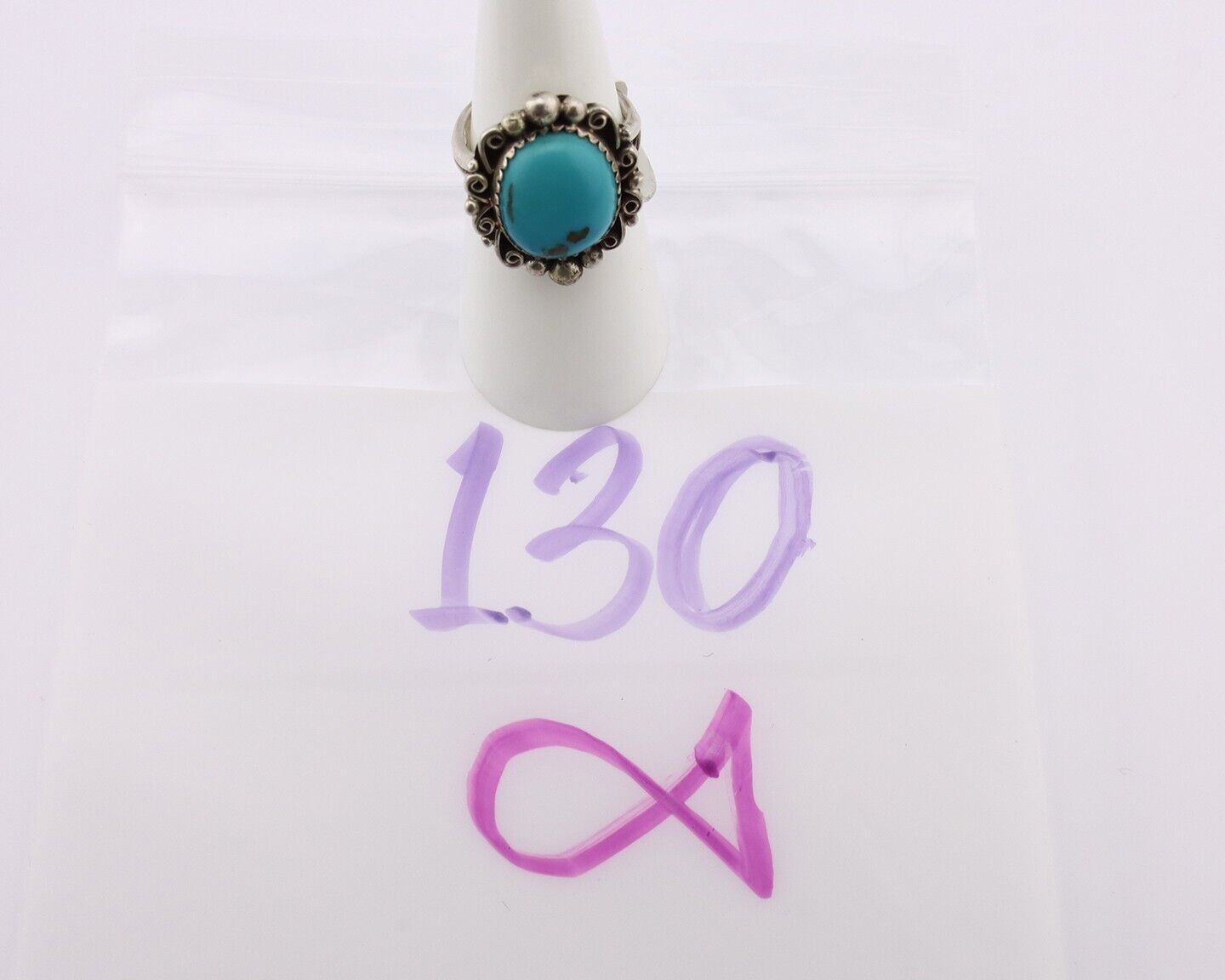 Navajo Ring .925 Silver Natural Blue Turquoise Artist Signed Billy Eagle C.80's