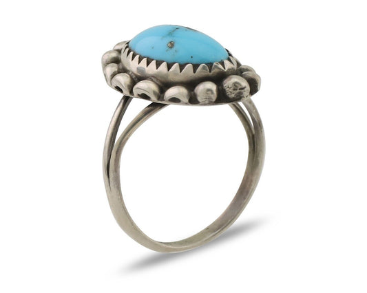 Navajo Ring 925 Silver Sleeping Beauty Turquoise Artist Signed SC C.80's