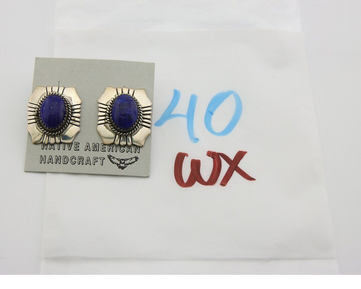 Navajo Earrings 925 Silver Handmade Natural Lapis Artist Signed Begay C.80's