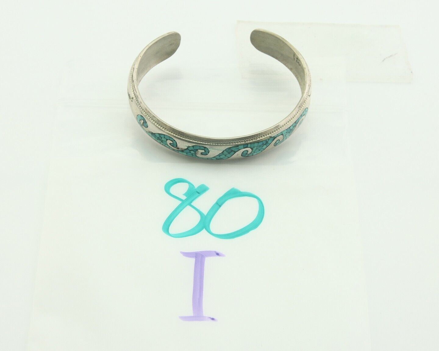 Navajo Bracelet 925 Silver Inlaid Turquoise Cuff Artist Signed LB C.80's