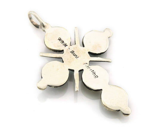 Zuni Cross Pendant Sterling Natural Gemstone Authentic Traditional Signed H&M