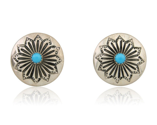 Navajo Shield Earrings 925 Silver Blue Turquoise Artist Signed SN C.80s