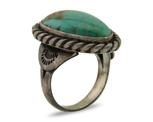 Men Navajo Ring 925 Silver Natural Slab Turquoise Signed Sunset C.80's
