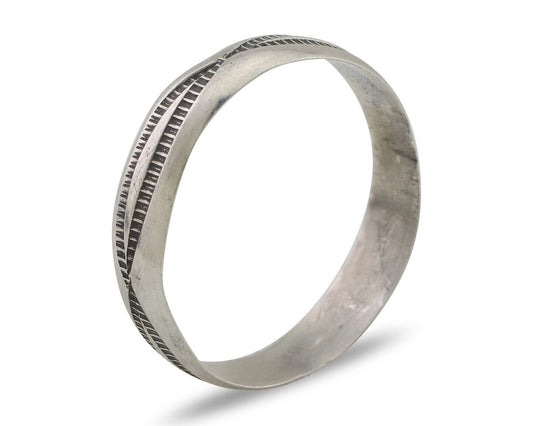 Navajo Hand Stamped Band 925 Silver 5.0 mm Signed Larry Chavez Size 11 C.80's