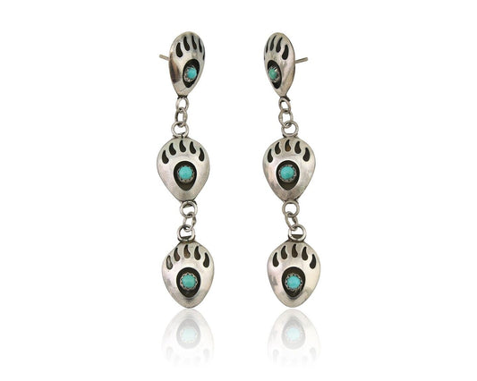 Navajo Paw Earrings 925 Silver Kingman Turquoise Native American Artist C.80's