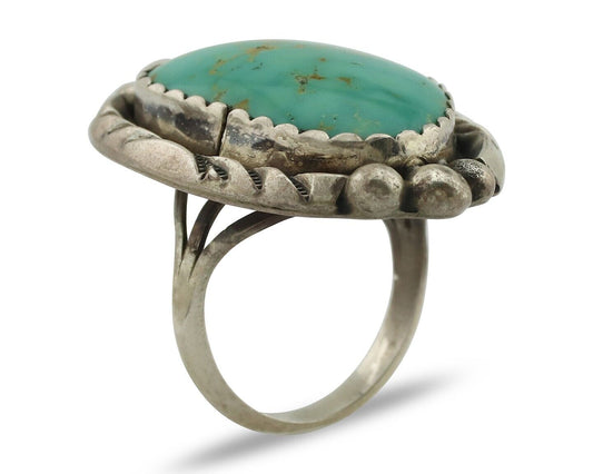 Navajo Ring 925 Silver Natural Spiderweb Turquoise Native American Artist C.80's