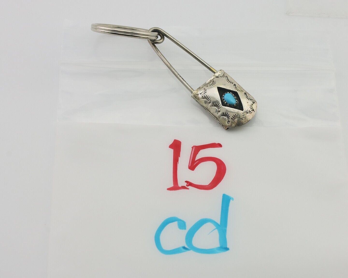 Navajo Hand Stamped Key Chain .925 Silver Handmade Native American Artist C.80's