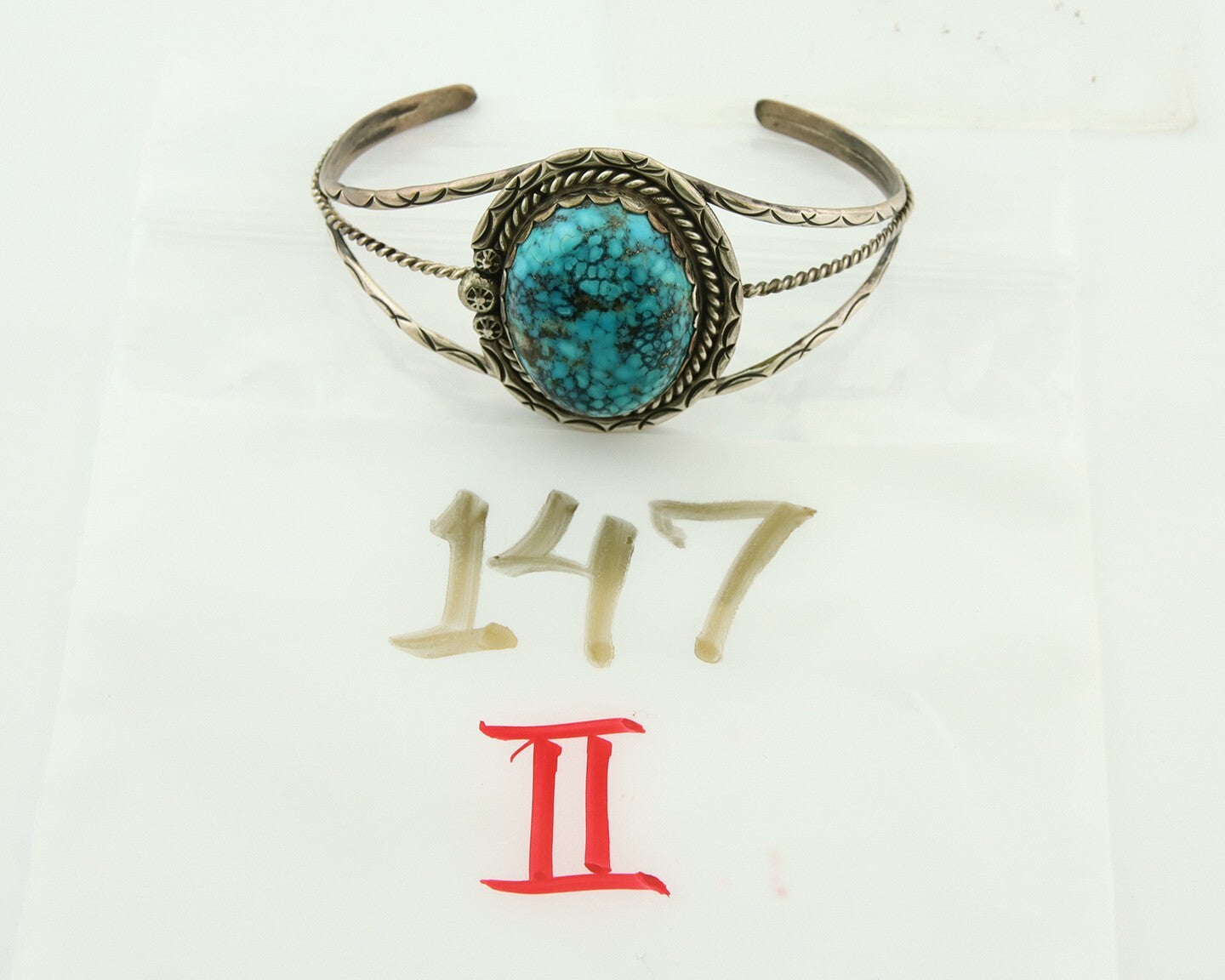 Navajo Bracelet 925 Silver Natural Blue Turquoise Native American Artist C.80s