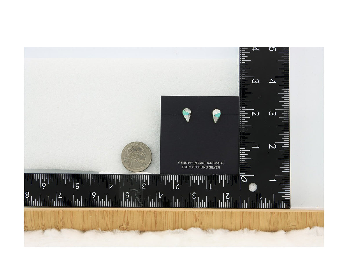 Navajo Earrings Sterling Silver Inlaid Turquoise & MOP Vintage Handmade