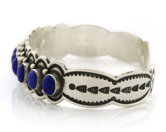 Navajo Cuff Bracelet Sterling Silver Natural Lapis Signed B Nelson Vintage