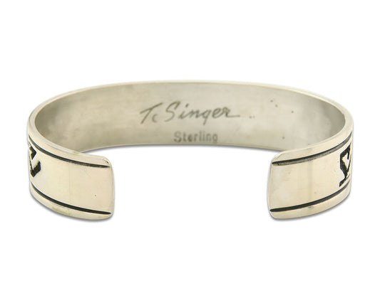 Mens's Navajo Bracelet 925 Silver Artist Signed Thomas Singer Cuff Made 1980's