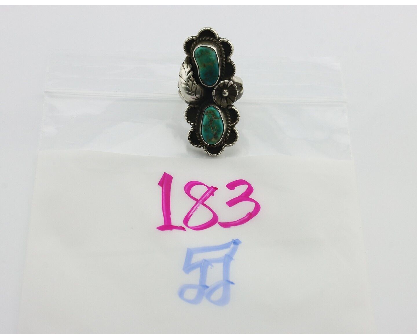 Navajo Ring .925 Silver Kingman Turquoise Aritst Signed LD C.1980's