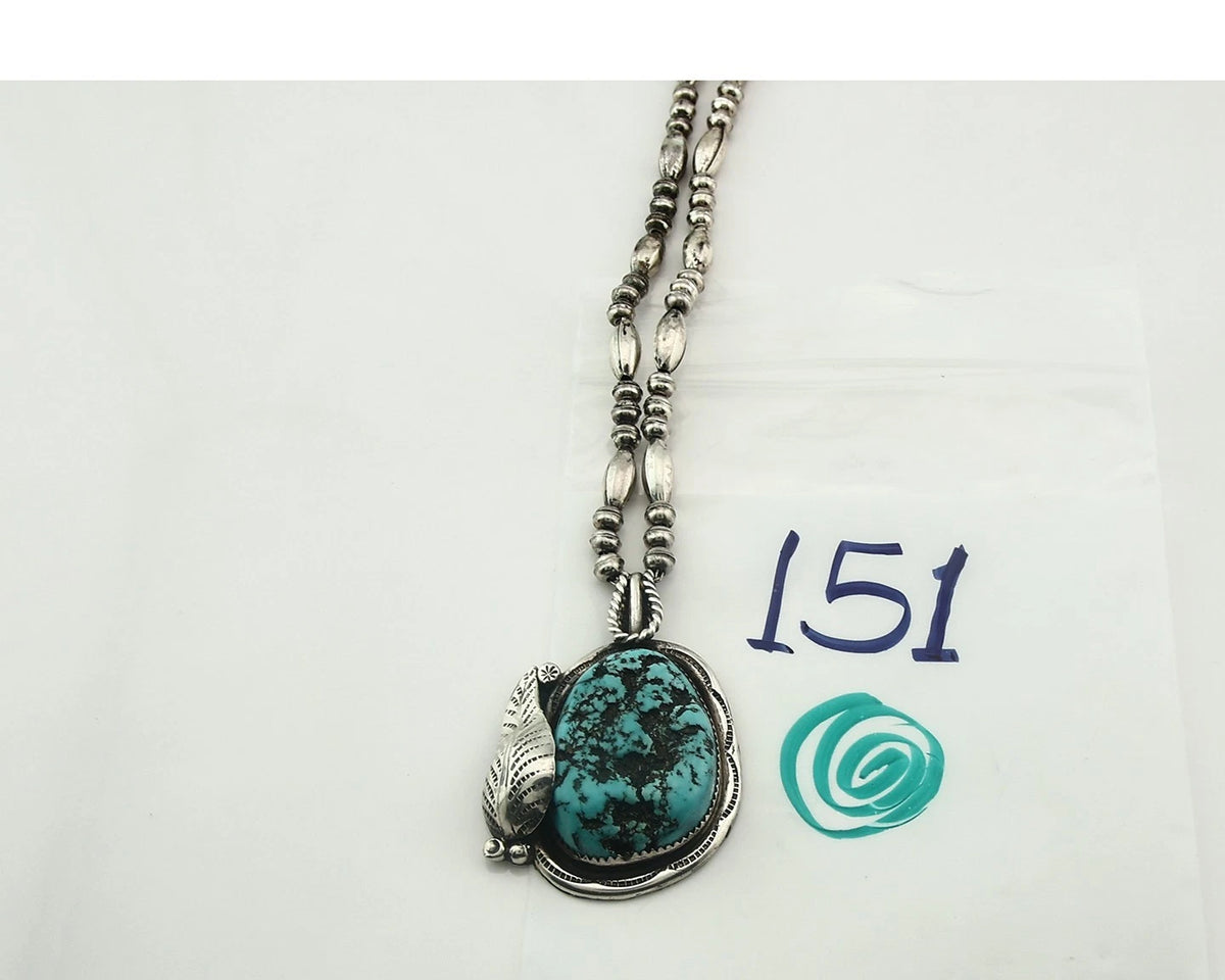 Navajo Necklace 925 Sterling Silver Natural Turquoise Vintage Signed Wes Craig