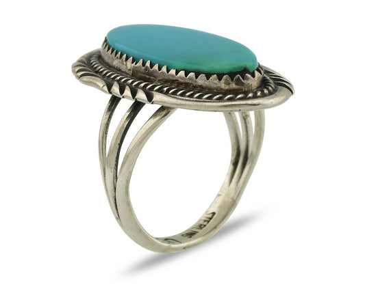 Navajo Ring .925 Silver Sleeping Beauty Turquoise Artist Signed USA C.80's